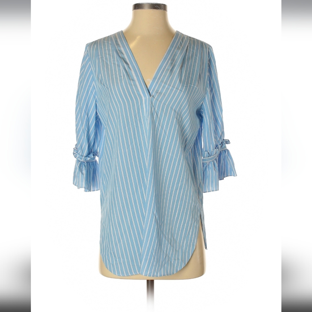 Light Blue Striped V-Neck Women's Top